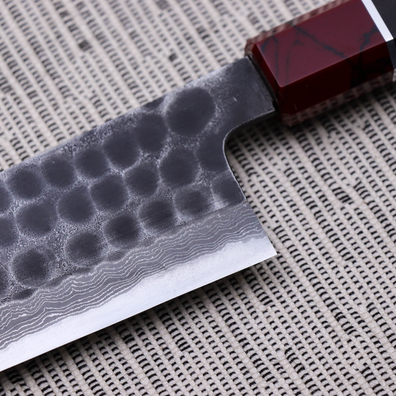 Ajikataya Blue #2 Damascus Steel Kurouchi Tsuchime Finish Gyuto with Black Persimmon Handle