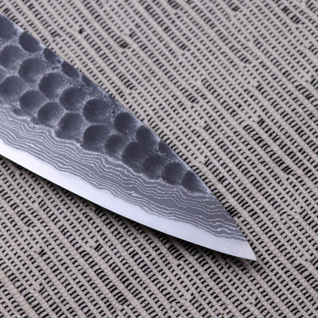Ajikataya Blue #2 Damascus Steel Kurouchi Tsuchime Finish Gyuto with Black Persimmon Handle