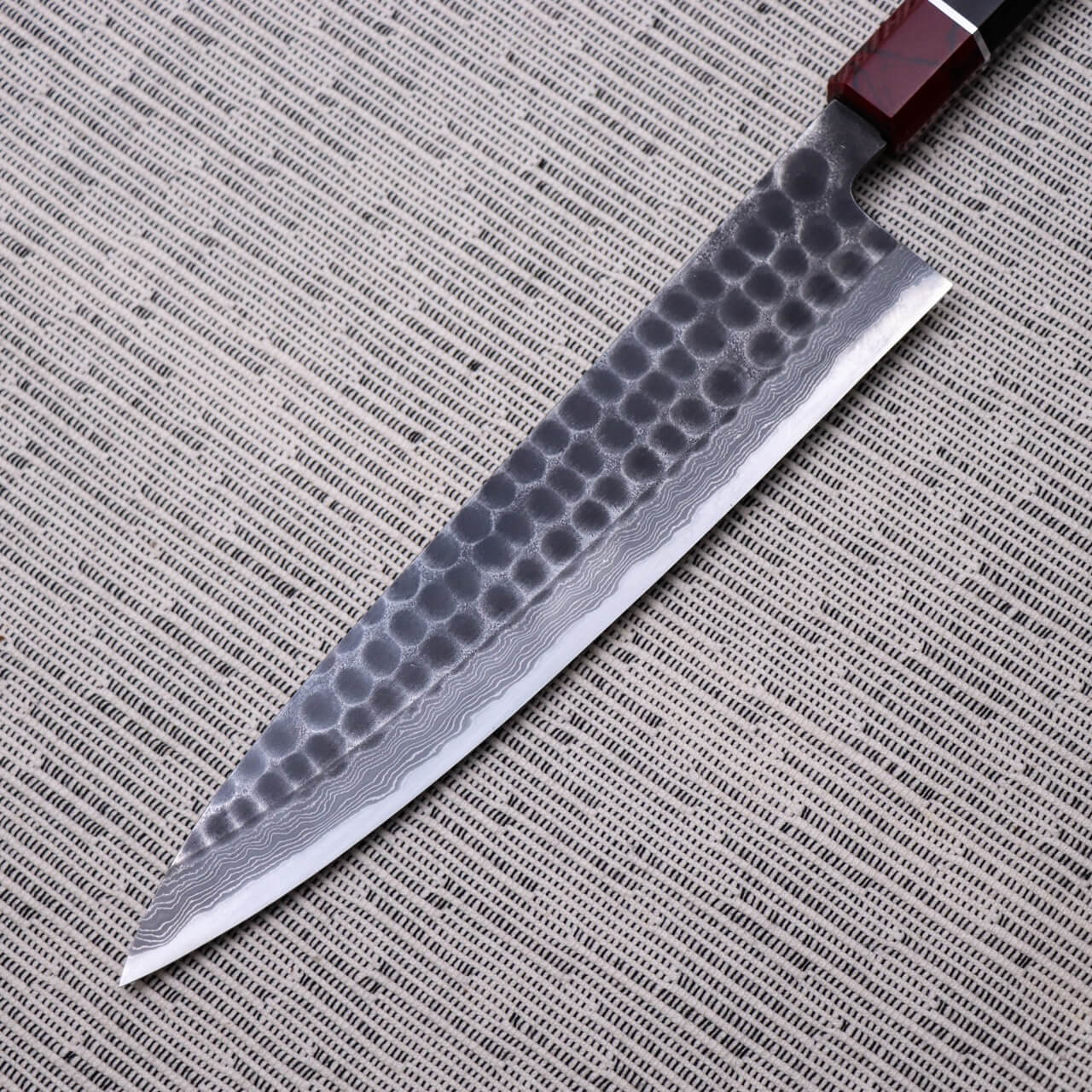Ajikataya Blue #2 Damascus Steel Kurouchi Tsuchime Finish Gyuto with Black Persimmon Handle