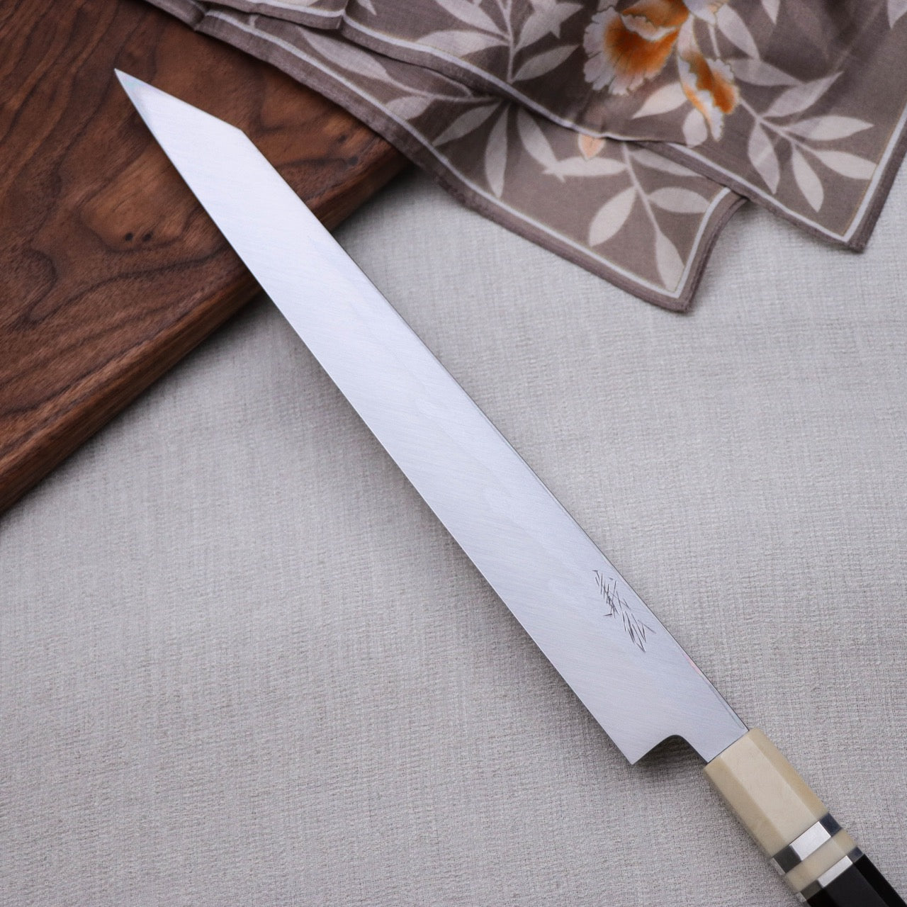 Yoshihiro Suminagashi Blue #1 Damascus cladding Kansho Kiritsuke Yanagi with Double Grooves