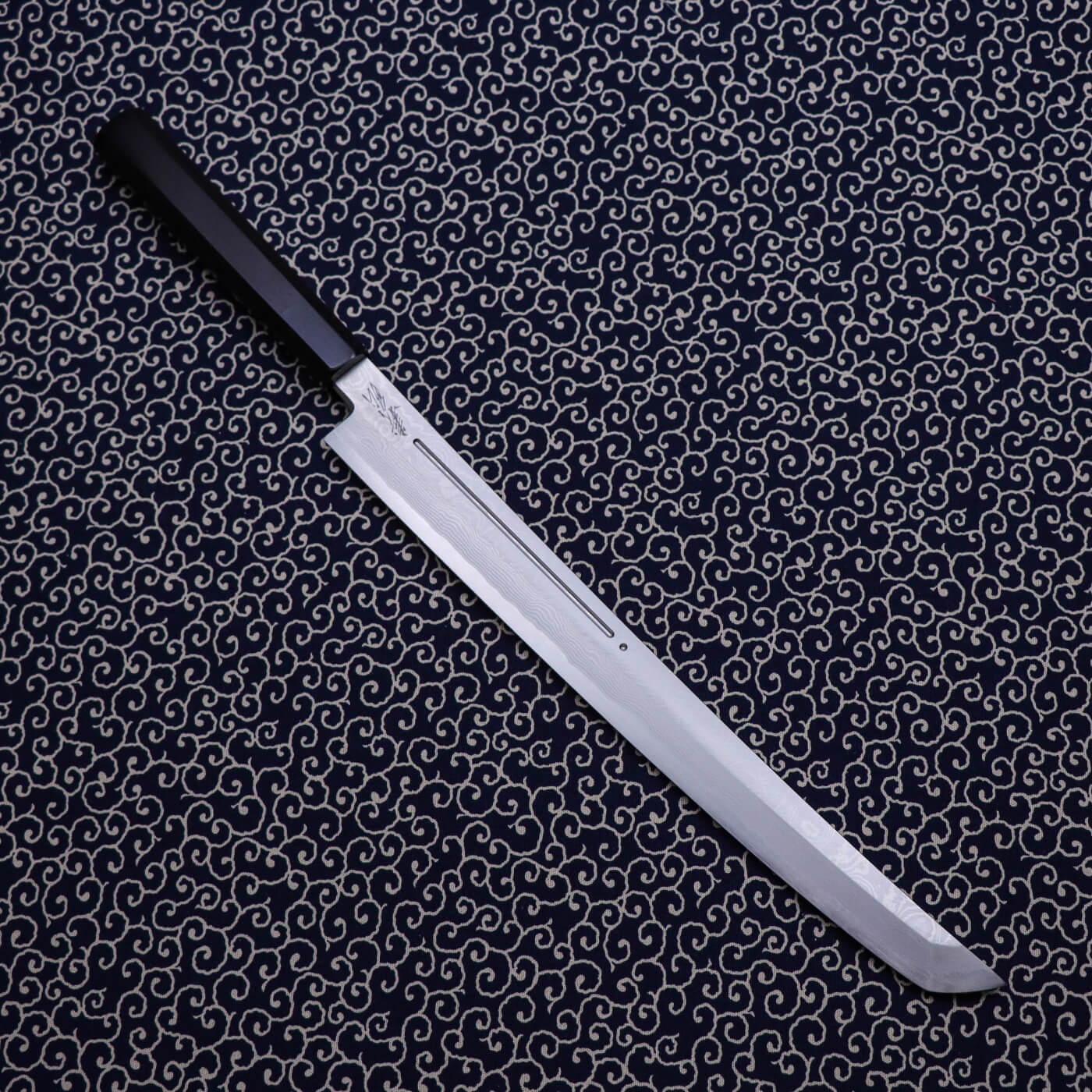 Yoshihiro Suminagashi Silver #3 Damascus cladding Sakimaru Takohiki with Single Groove