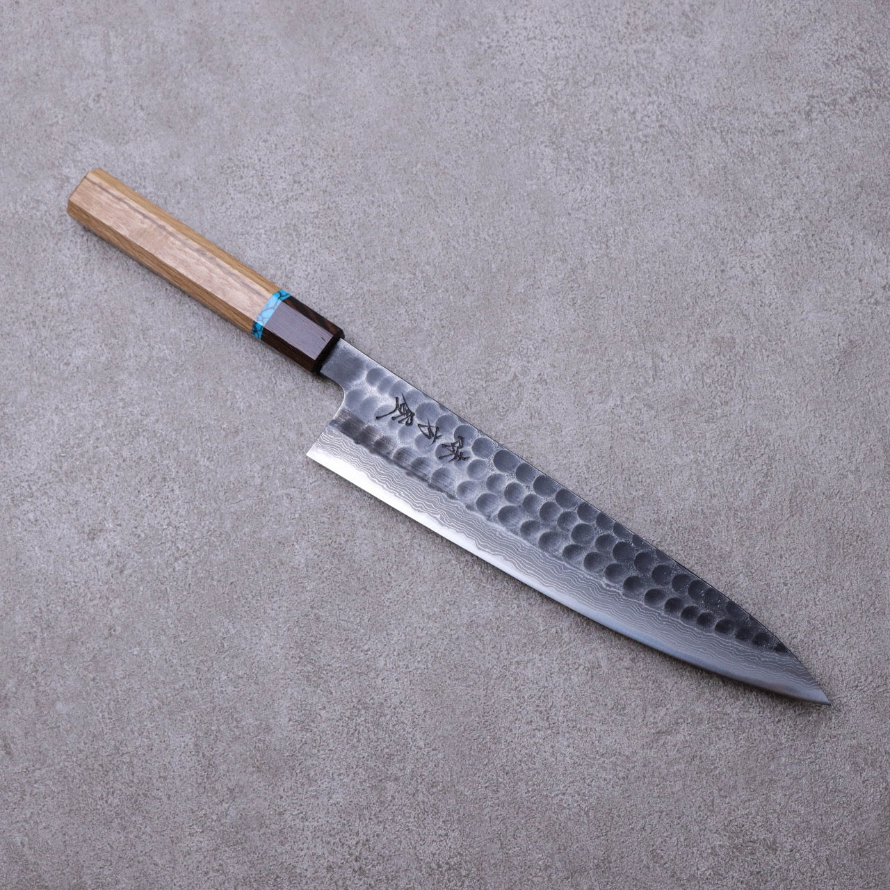Ajikataya Blue #2 Damascus Steel Kurouchi Tsuchime Finish Gyuto