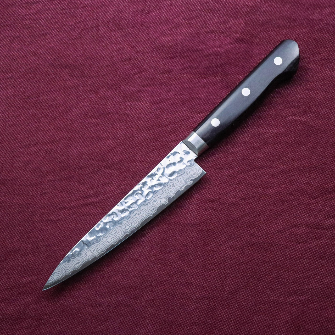 Nosyudo VG10 Damascus Forged Mirror Tsuchime Finish with Hon-Kasumi Edge Petty