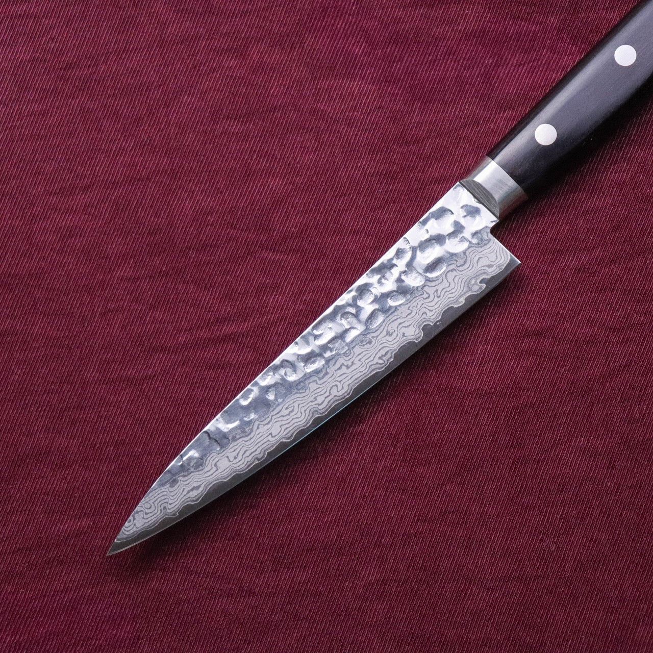 Nosyudo VG10 Damascus Forged Mirror Tsuchime Finish with Hon-Kasumi Edge Petty