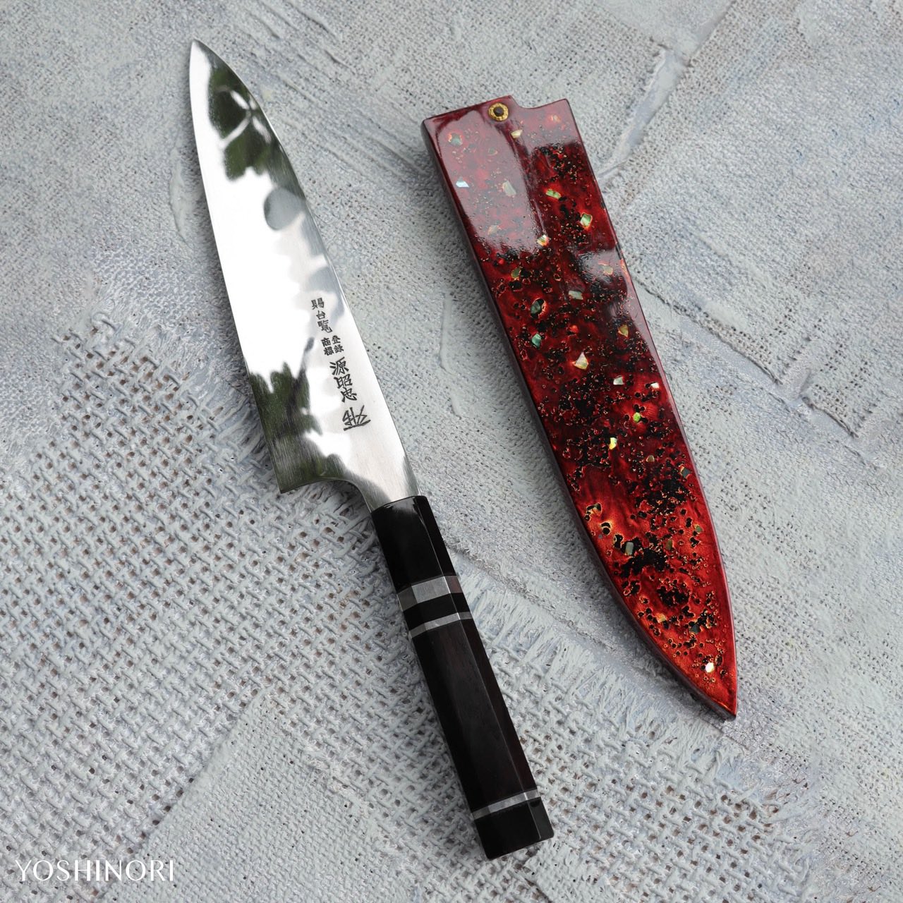 Minamoto Akitada DX Blue #2 Steel Tyouji Hamon Honyaki Wa-Gyuto with Urushi  Saya