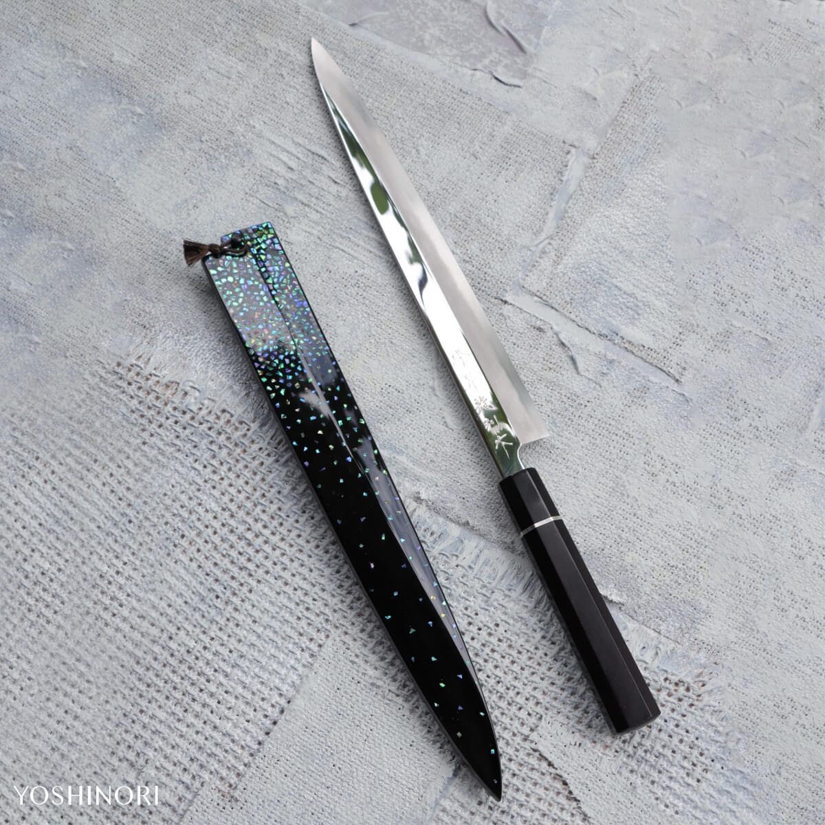 Sakai Shoryu V Gold Stainless Steel Yanagi with Urushi Saya