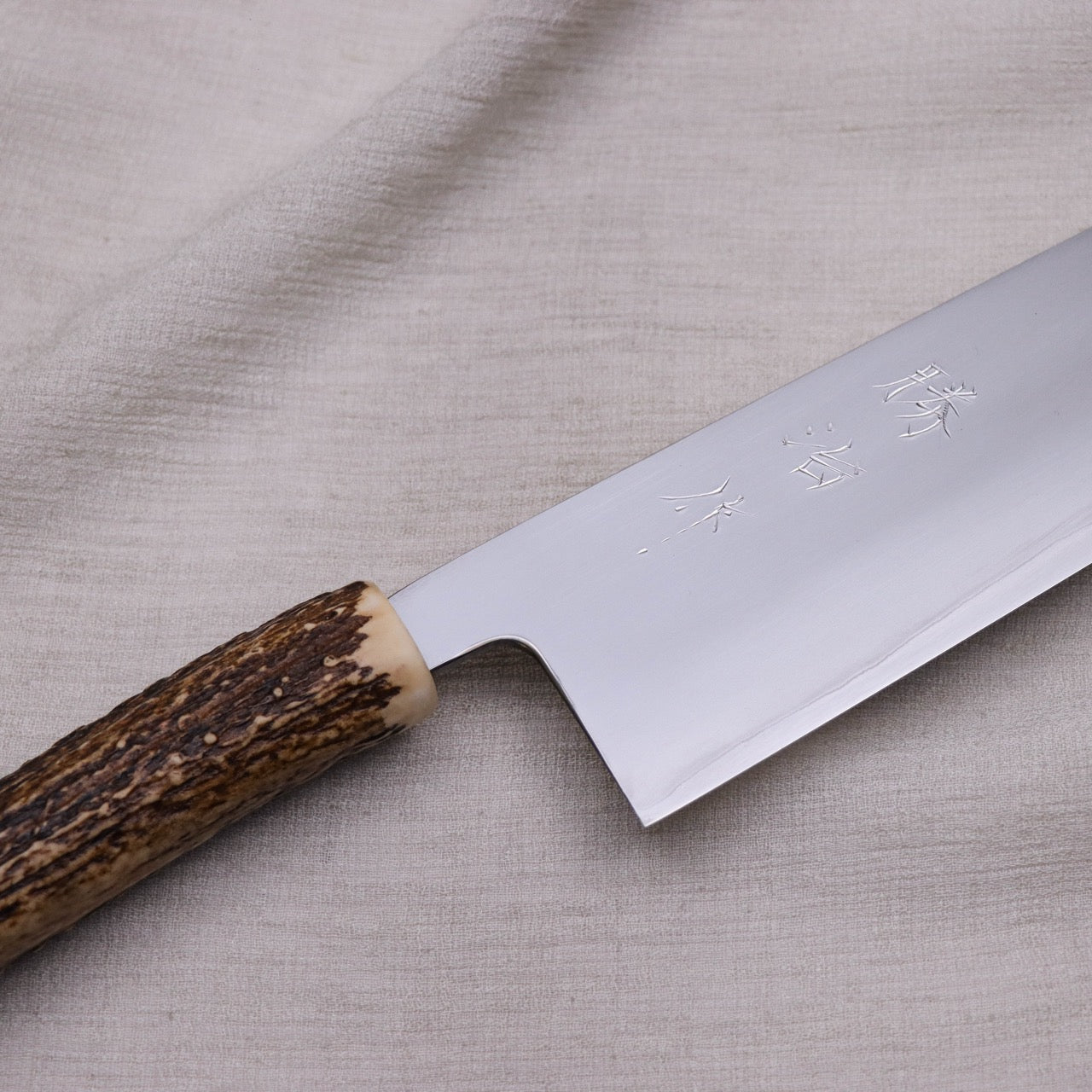 勝治作 青二 Stainless 鏡面牛刀 鹿角柄