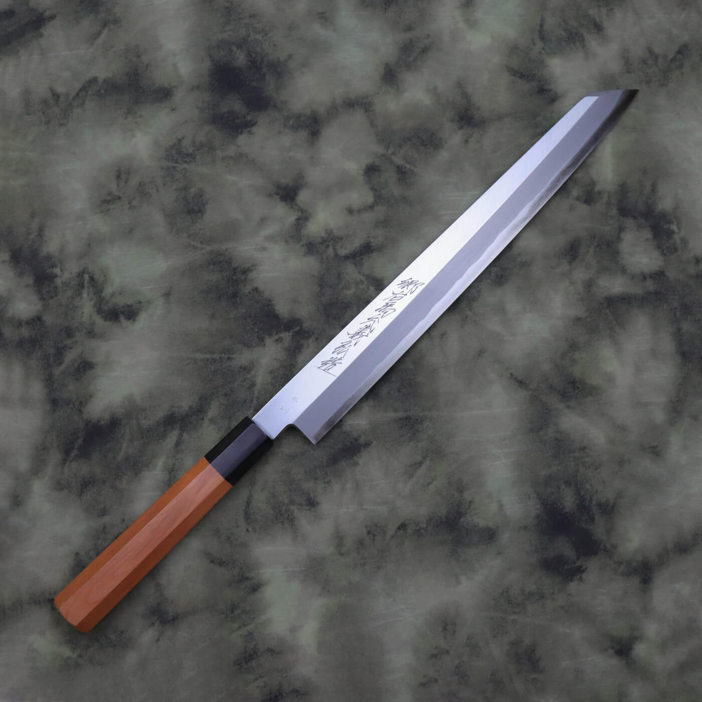 義弘作 青一鋼 本霞 切付柳刃 赤八角柄