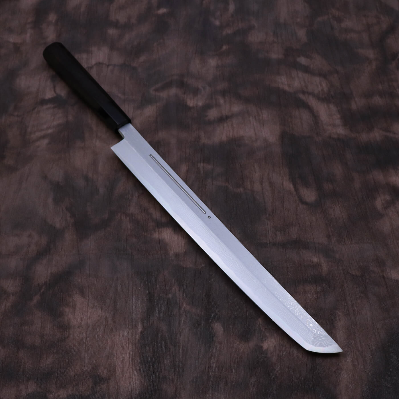 Yoshihiro Suminagashi Blue #1 Damascus cladding Sakimaru Takohiki with Single Groove