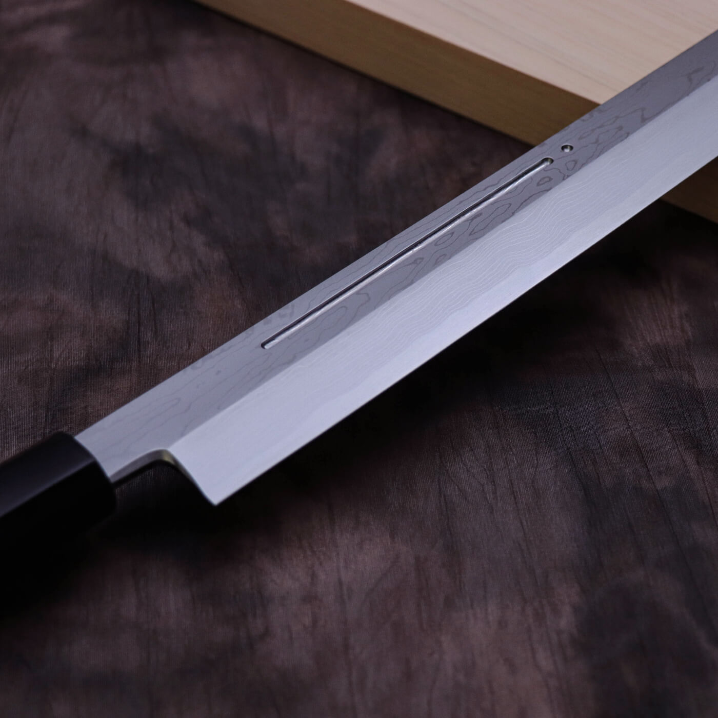 Yoshihiro Suminagashi Blue #1 Damascus cladding Sakimaru Takohiki with Single Groove