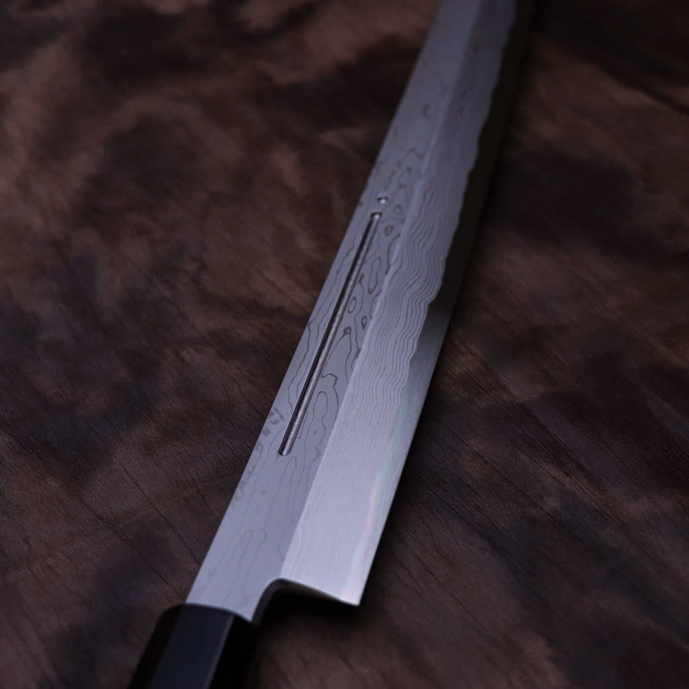 Yoshihiro Suminagashi Blue #1 Damascus cladding Sakimaru Takohiki with Single Groove