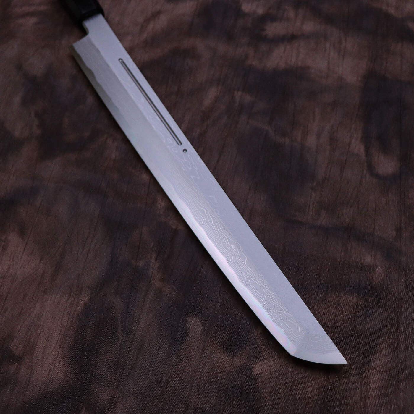 Yoshihiro Suminagashi Blue #1 Damascus cladding Sakimaru Takohiki with Single Groove