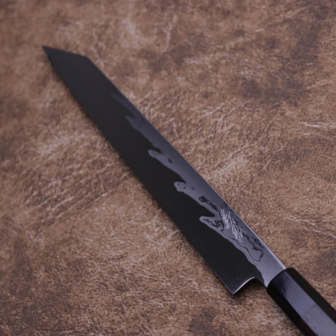 Yoshihiro Suminagashi Blue #1 Damascus cladding Kansho Kiritsuke Yanagi with Double Grooves and Ebony Handle
