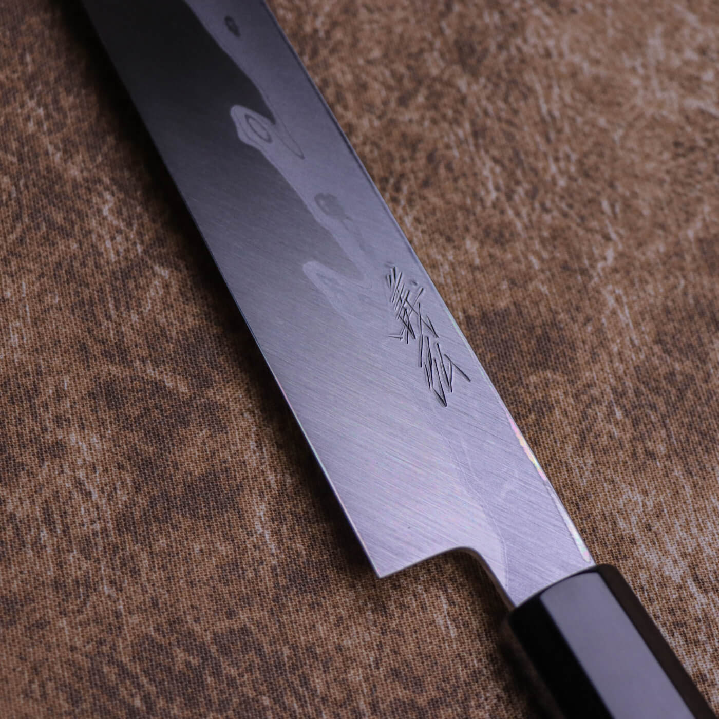 Yoshihiro Suminagashi Blue #1 Damascus cladding Kansho Kiritsuke Yanagi with Double Grooves and Ebony Handle