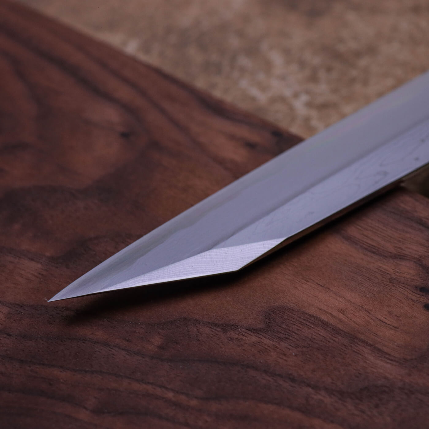 Yoshihiro Suminagashi Blue #1 Damascus cladding Kansho Kiritsuke Yanagi with Double Grooves and Ebony Handle