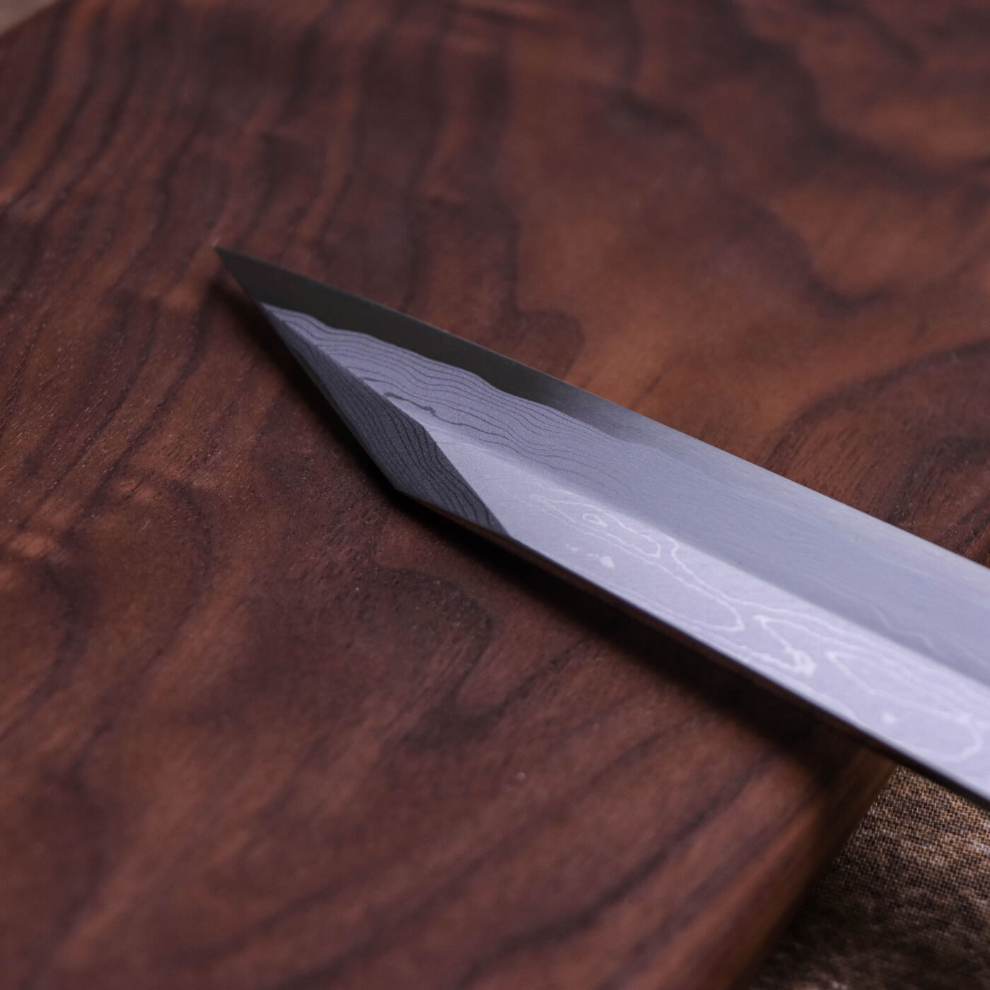 Yoshihiro Suminagashi Blue #1 Damascus cladding Kansho Kiritsuke Yanagi with Double Grooves and Ebony Handle