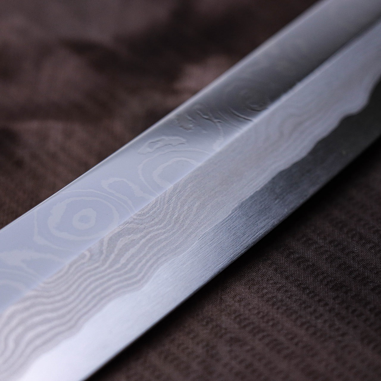 Shoji Silver #3 Suminagashi Mirror Finish Curved Blade Sakimaru Takohiki