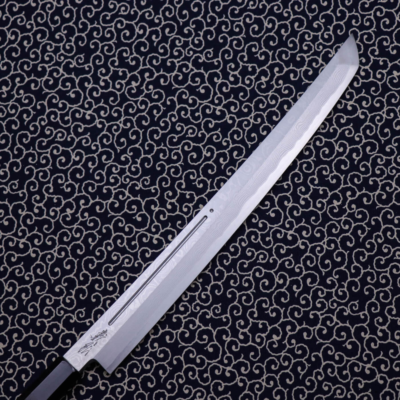 Yoshihiro Suminagashi Silver #3 Damascus cladding Sakimaru Takohiki with Single Groove