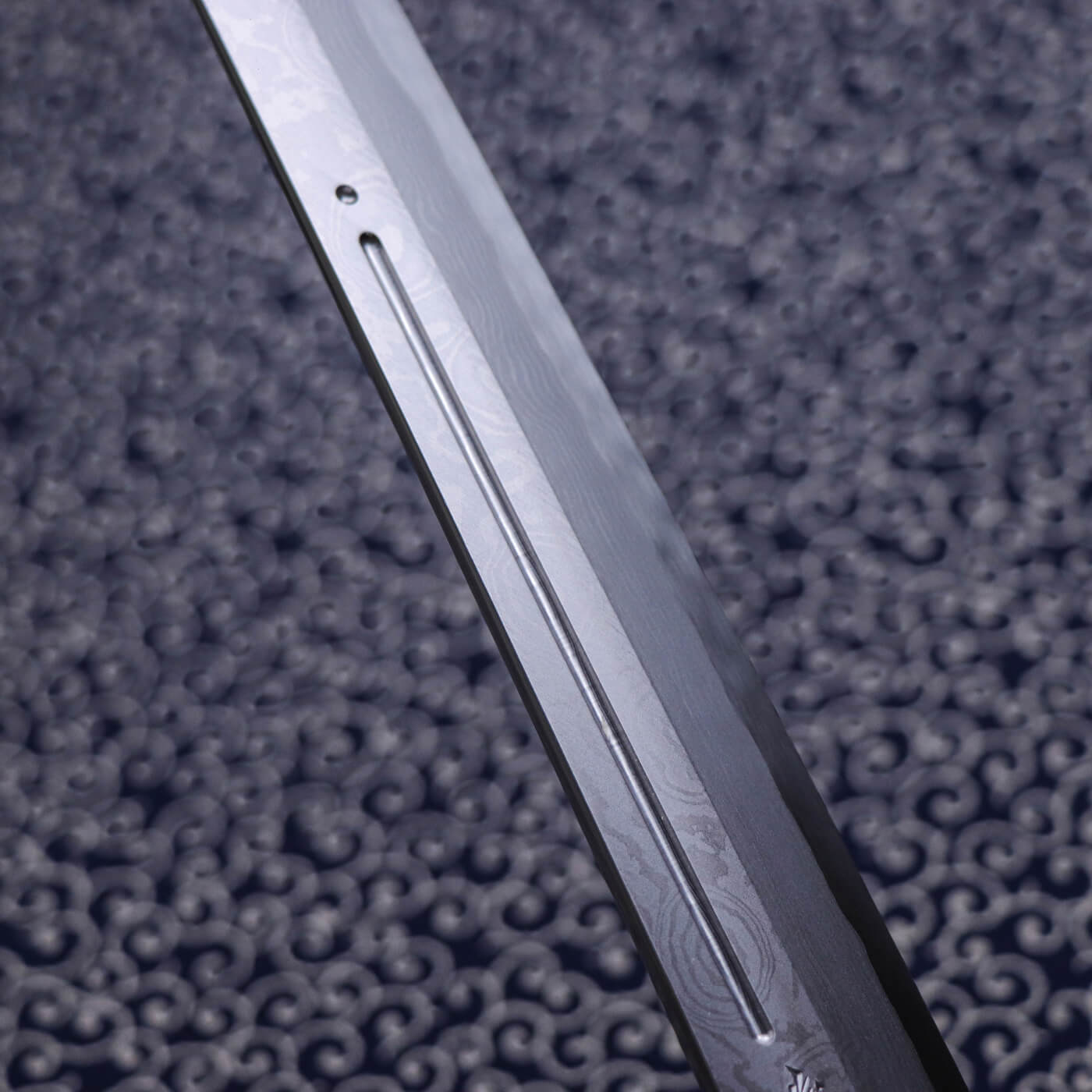 Yoshihiro Suminagashi Silver #3 Damascus cladding Sakimaru Takohiki with Single Groove