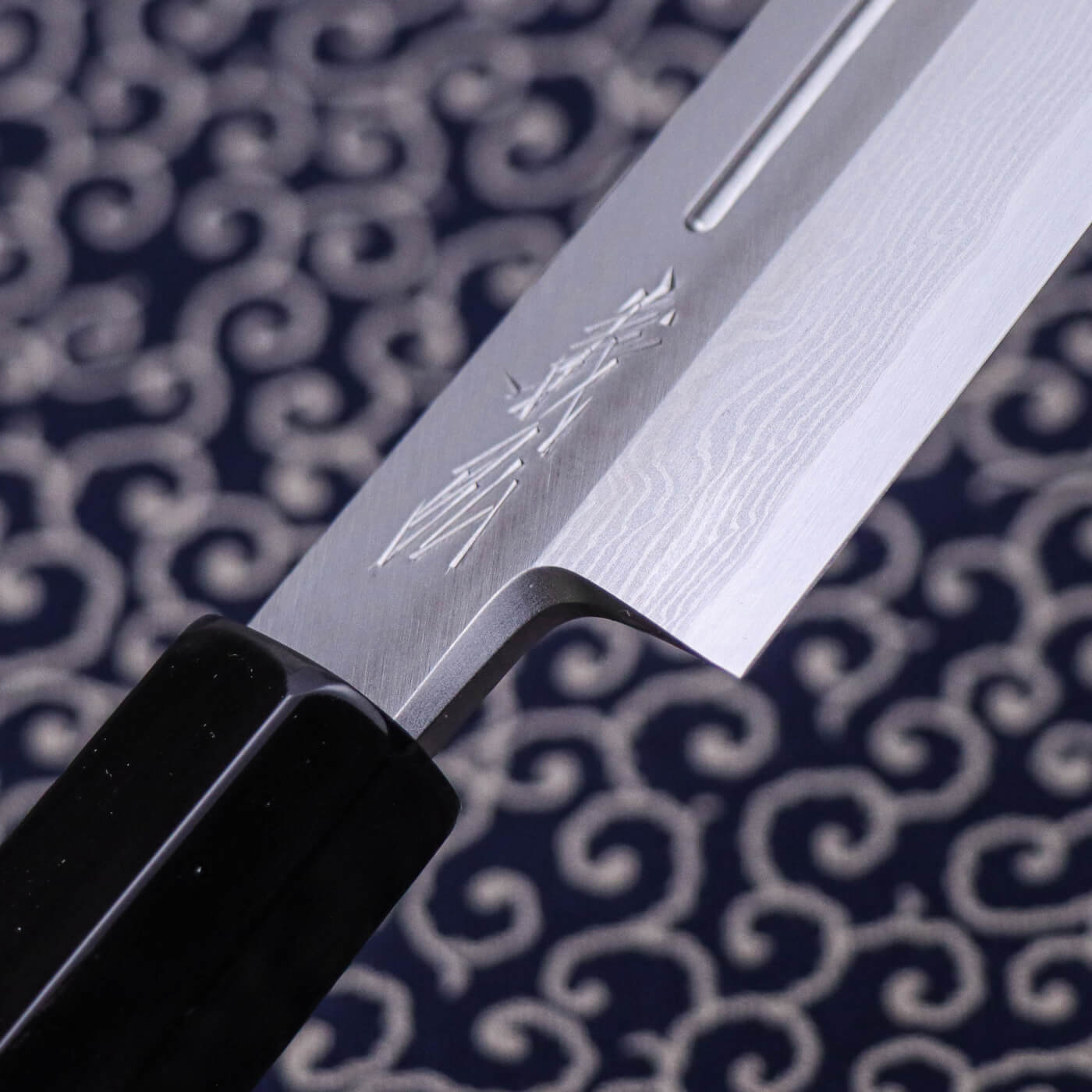 Yoshihiro Suminagashi Silver #3 Damascus cladding Sakimaru Takohiki with Single Groove