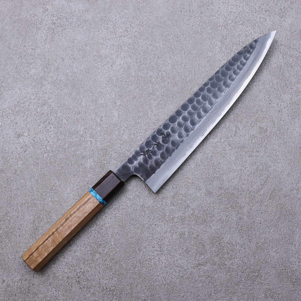 Ajikataya Blue #2 Damascus Steel Kurouchi Tsuchime Finish Gyuto