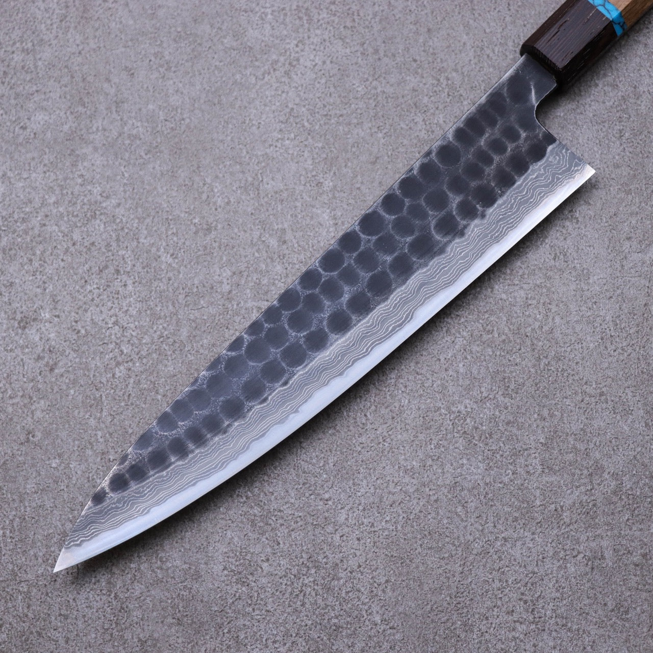 Ajikataya Blue #2 Damascus Steel Kurouchi Tsuchime Finish Gyuto