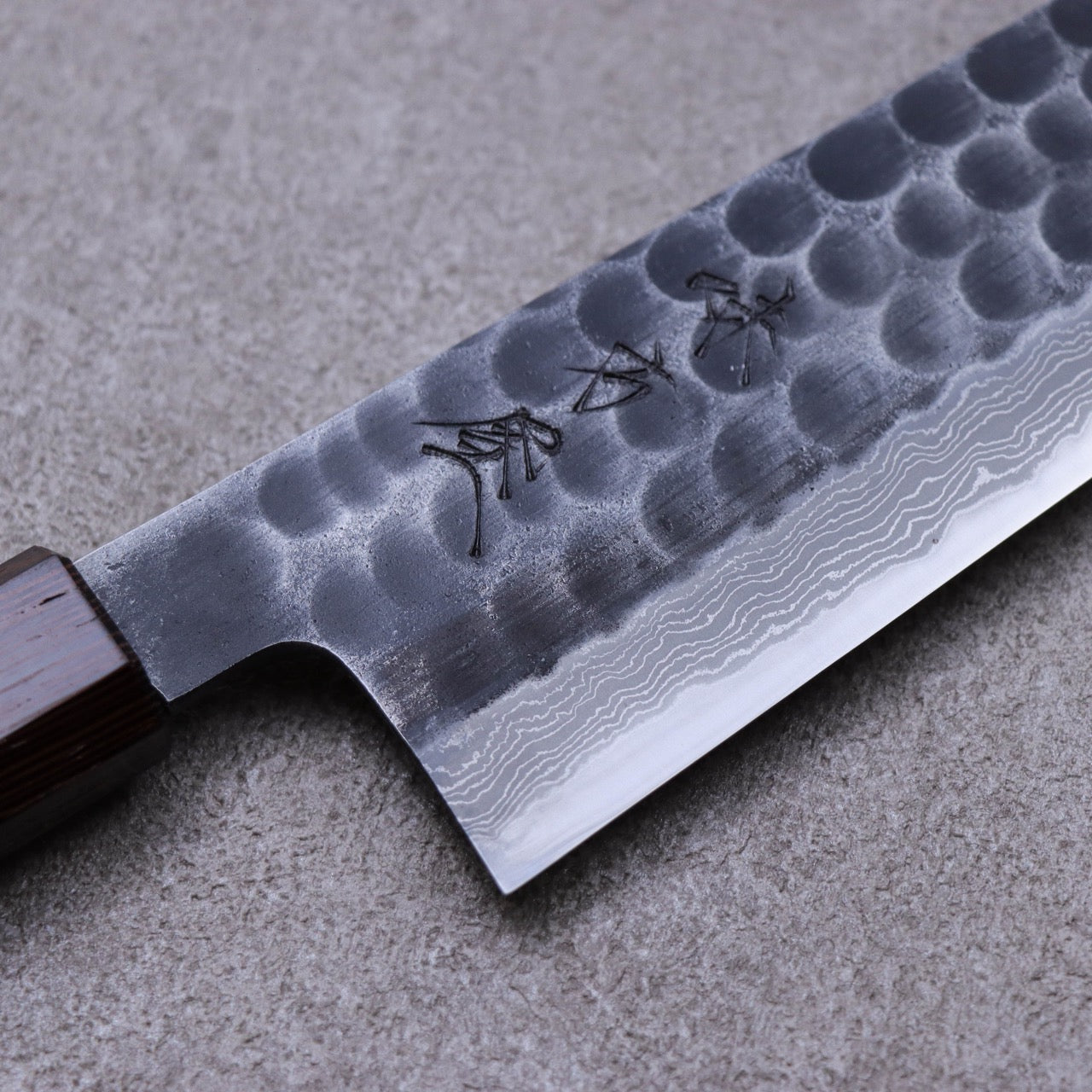Ajikataya Blue #2 Damascus Steel Kurouchi Tsuchime Finish Gyuto