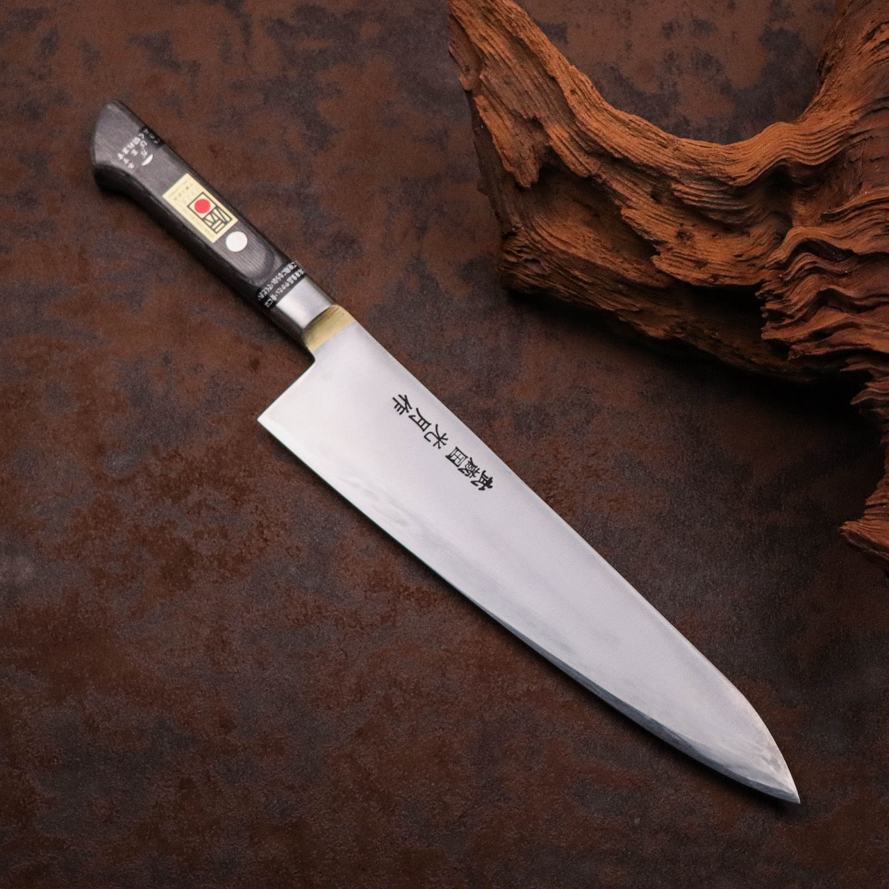 武藏國光月 無垢日本碳鋼本燒 黃銅焊鑲口金 洋牛刀