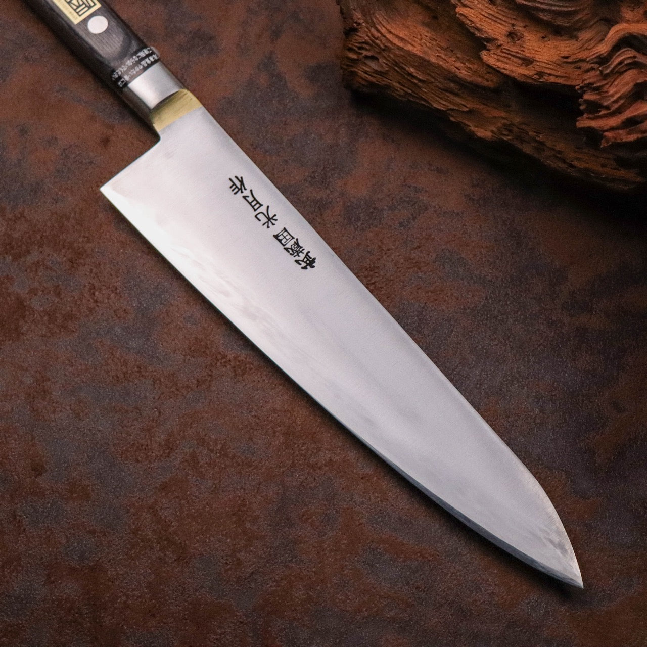 武藏國光月 無垢日本碳鋼本燒 黃銅焊鑲口金 洋牛刀