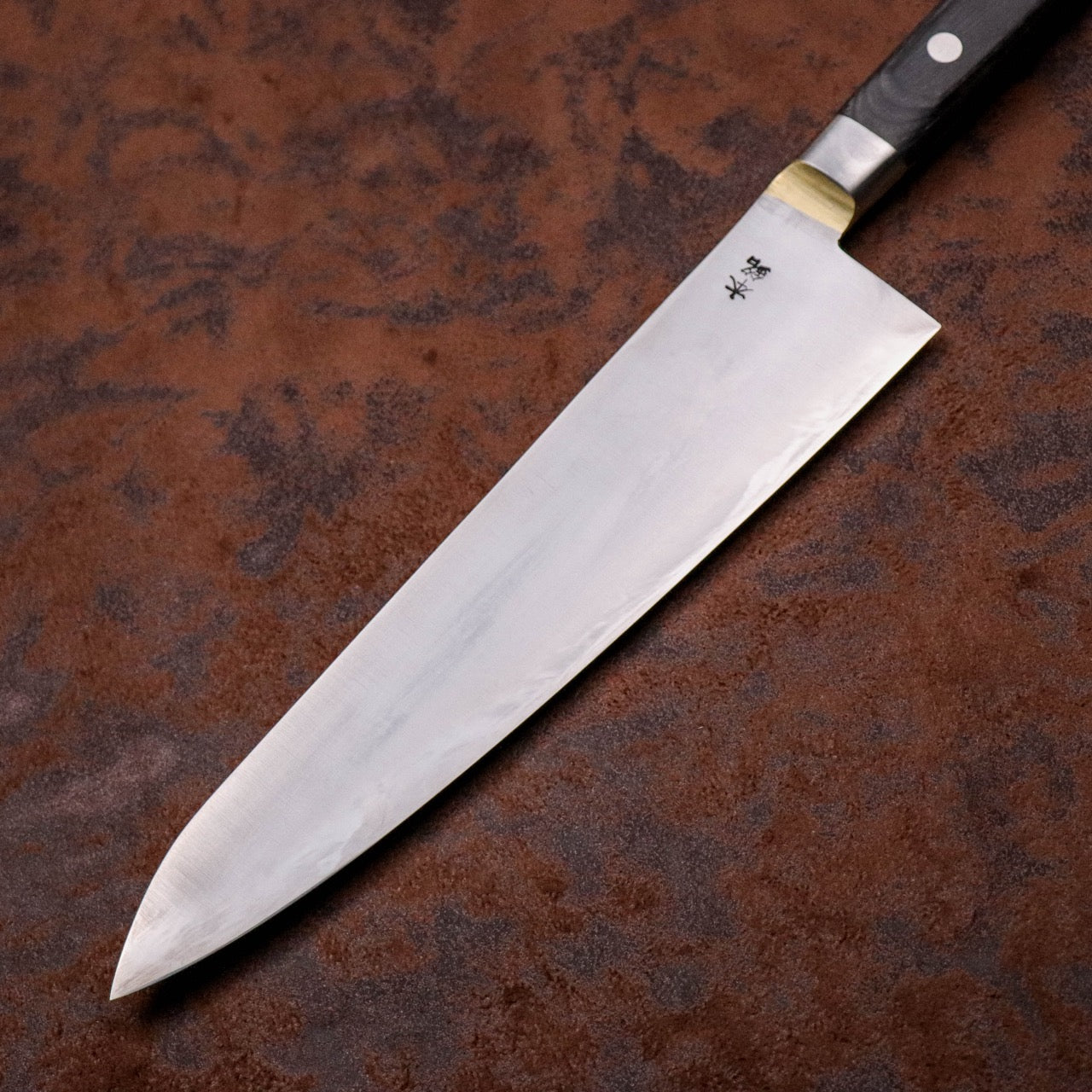 武藏國光月 無垢日本碳鋼本燒 黃銅焊鑲口金 洋牛刀