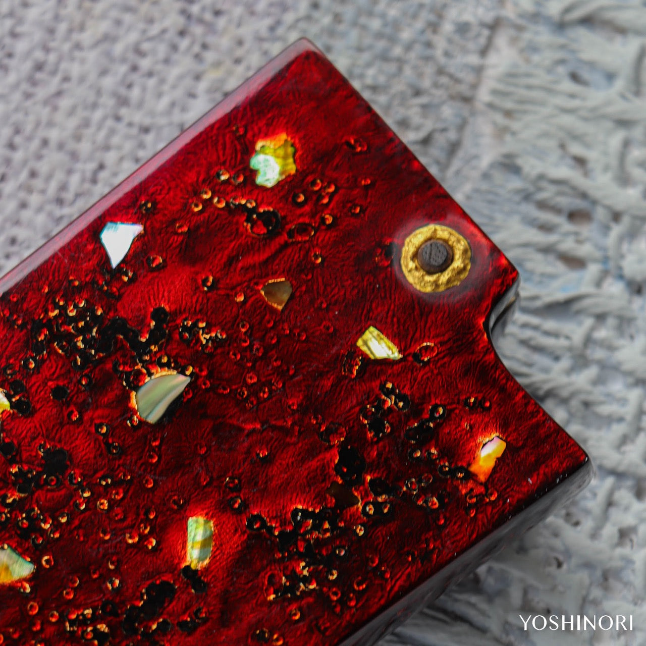 源昭忠 DX青二鋼 水本燒鏡面「蛙子丁子刃紋」和牛刀 付本漆螺鈿變塗鞘