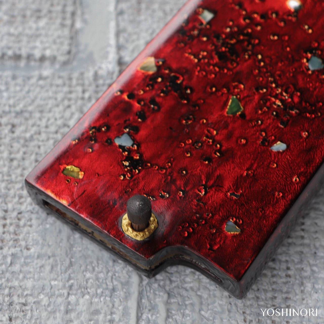 源昭忠 DX青二鋼 水本燒鏡面「蛙子丁子刃紋」和牛刀 付本漆螺鈿變塗鞘