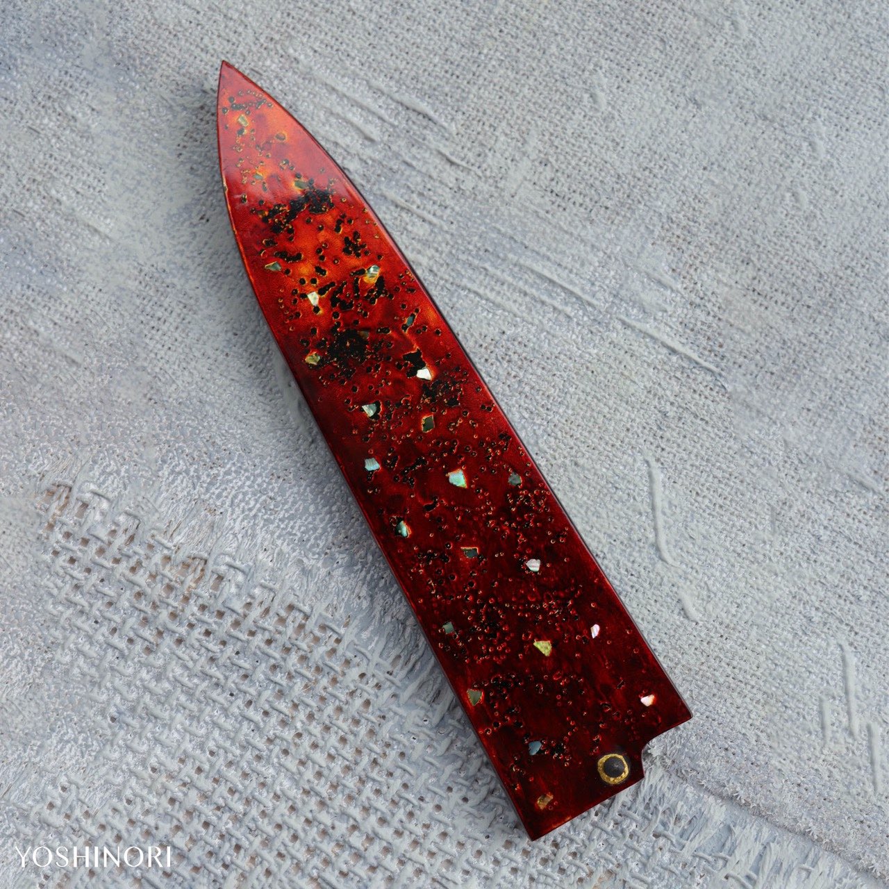 源昭忠 DX青二鋼 水本燒鏡面「蛙子丁子刃紋」和牛刀 付本漆螺鈿變塗鞘