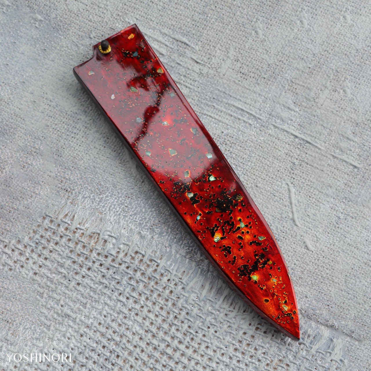 源昭忠 DX青二鋼 水本燒鏡面「蛙子丁子刃紋」和牛刀 付本漆螺鈿變塗鞘