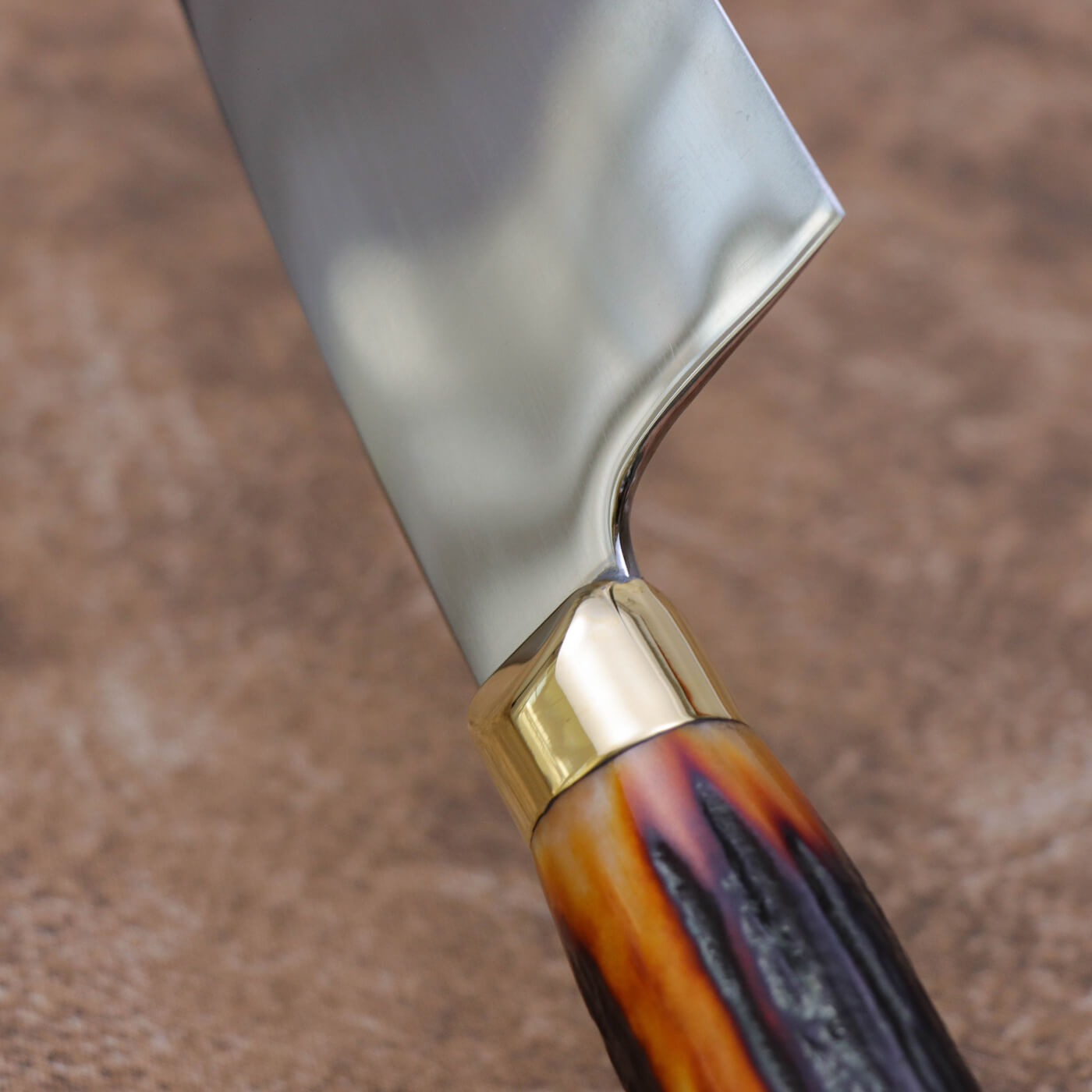 Ed Nichols 奧地利440C不鏽鋼 西班牙式牛刀 琥珀鹿角柄