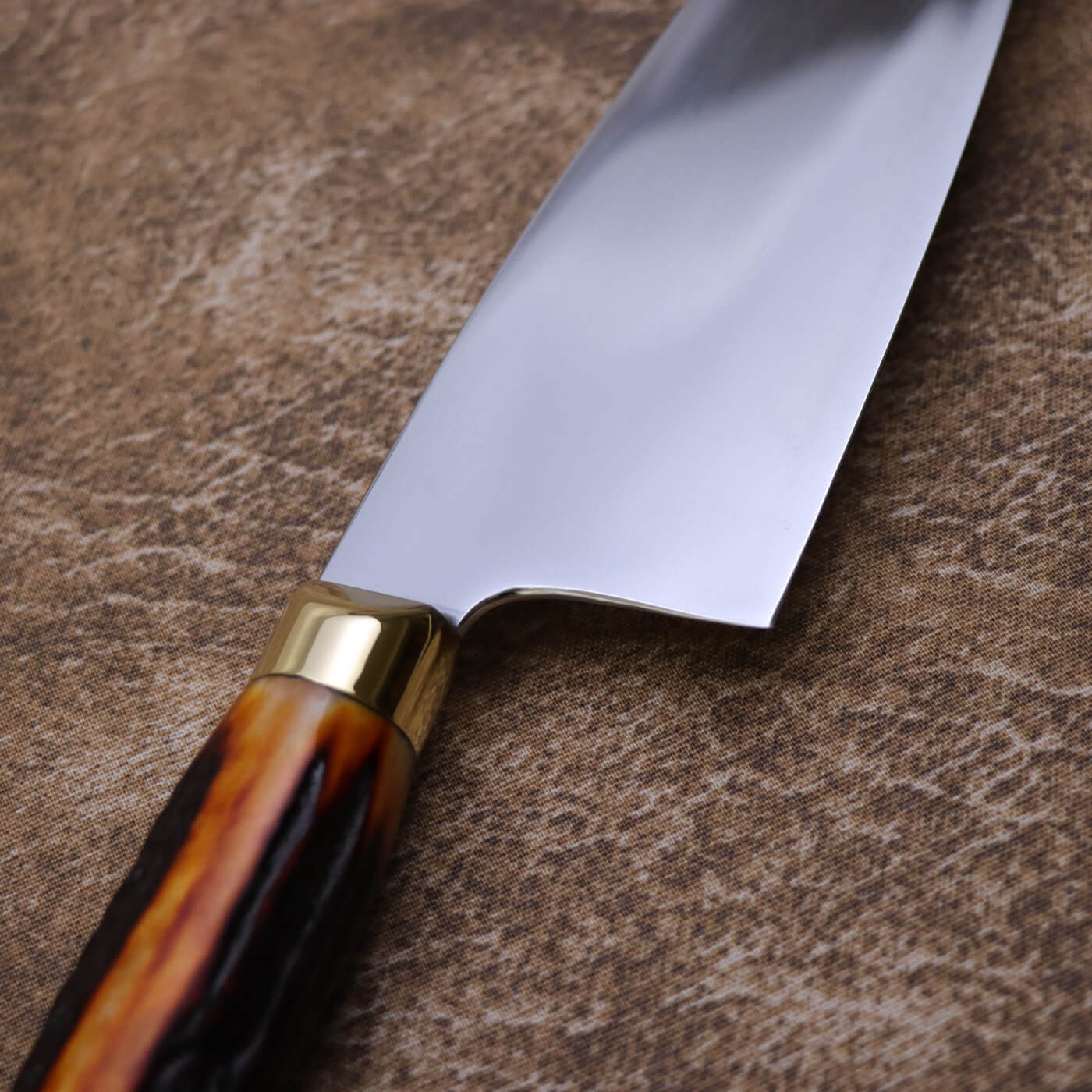 Ed Nichols 奧地利440C不鏽鋼 西班牙式牛刀 琥珀鹿角柄