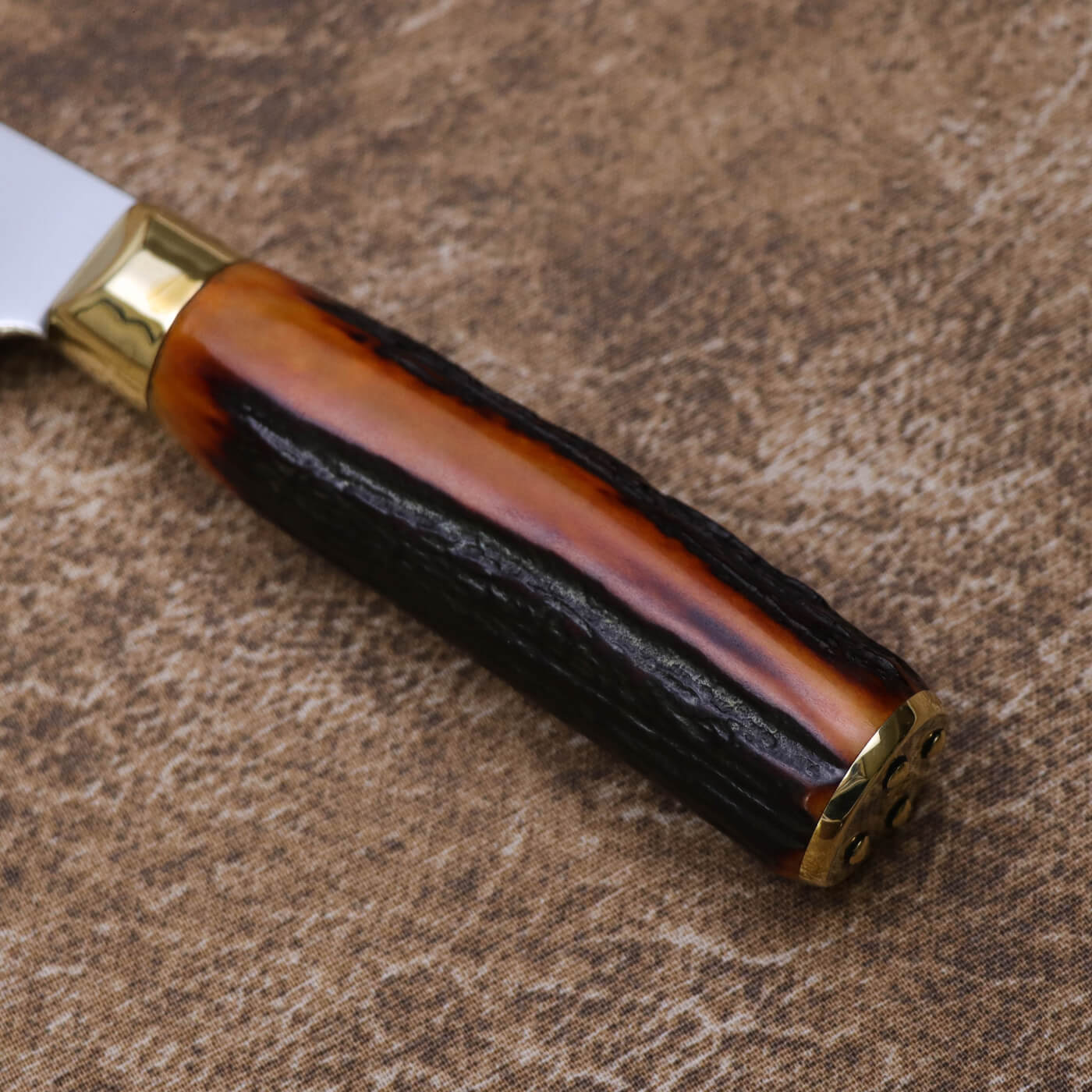 Ed Nichols 奧地利440C不鏽鋼 西班牙式牛刀 琥珀鹿角柄