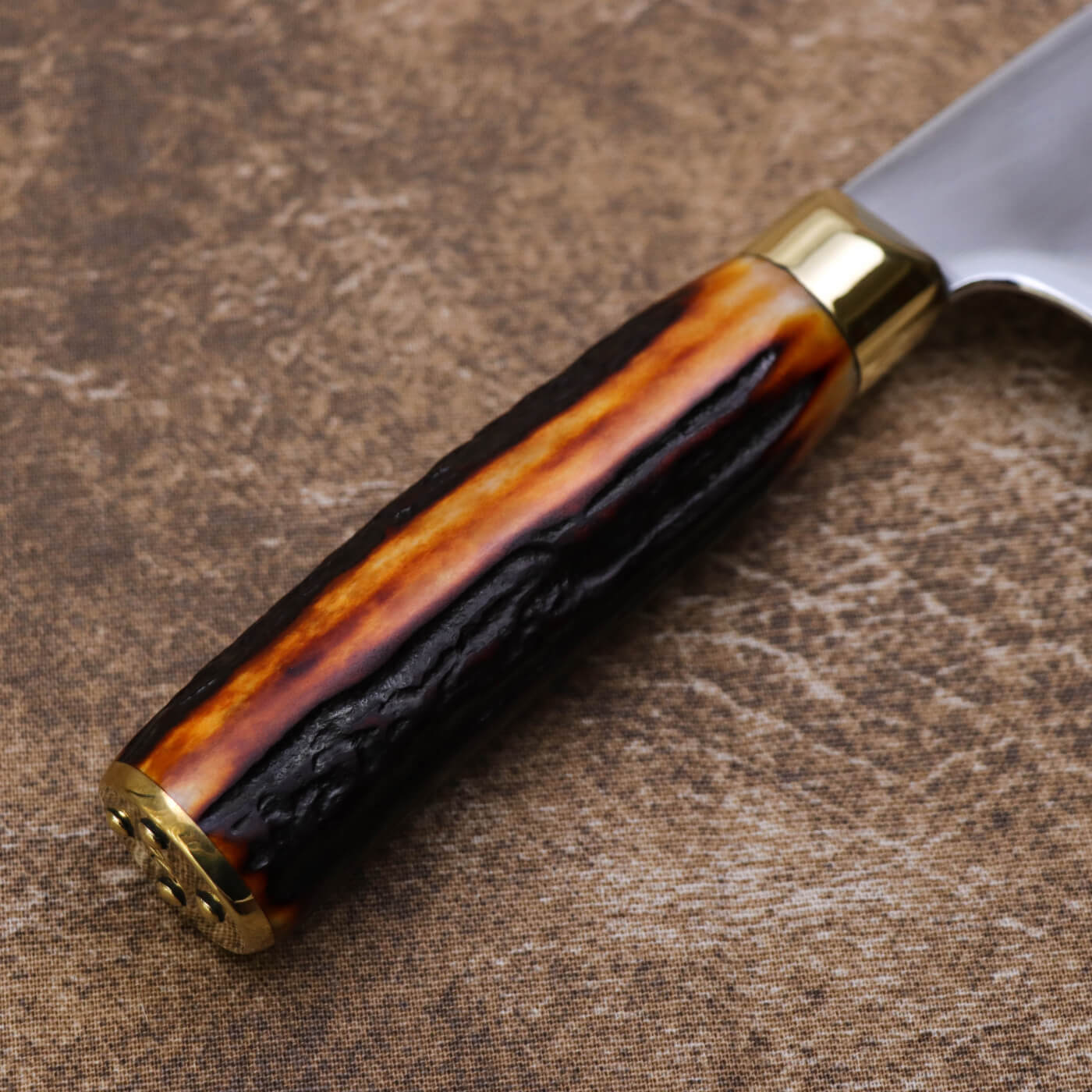 Ed Nichols 奧地利440C不鏽鋼 西班牙式牛刀 琥珀鹿角柄