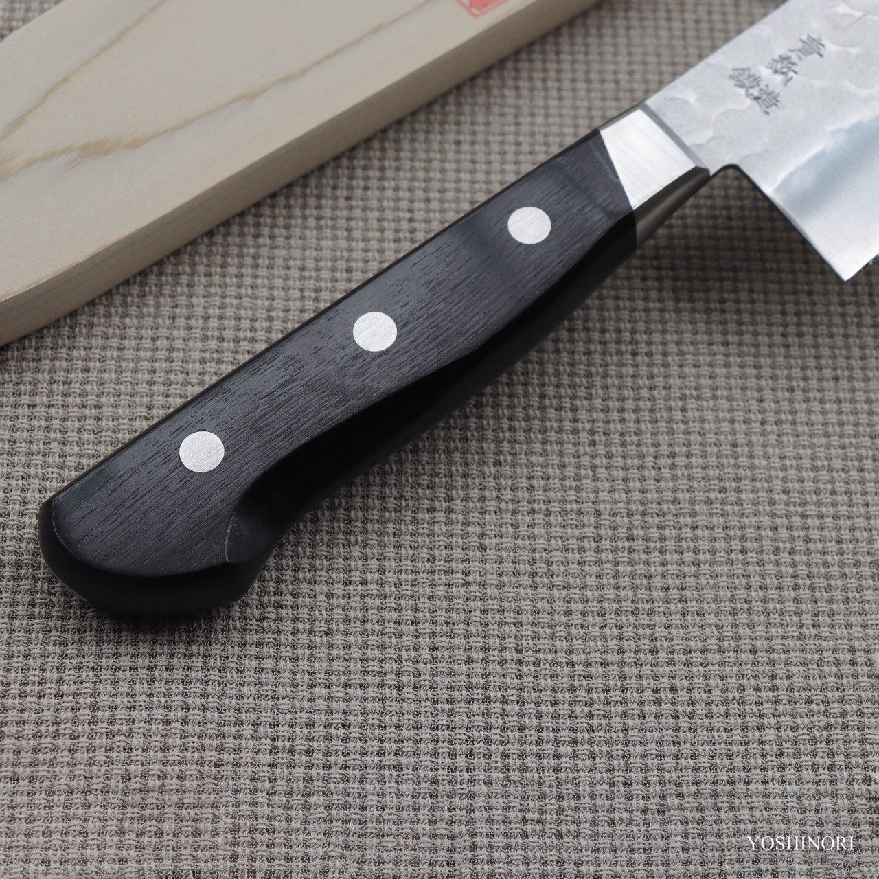 Yoshihiro Blue #2 Stainless Clad Tsuchime Nashiji Finish Santoku