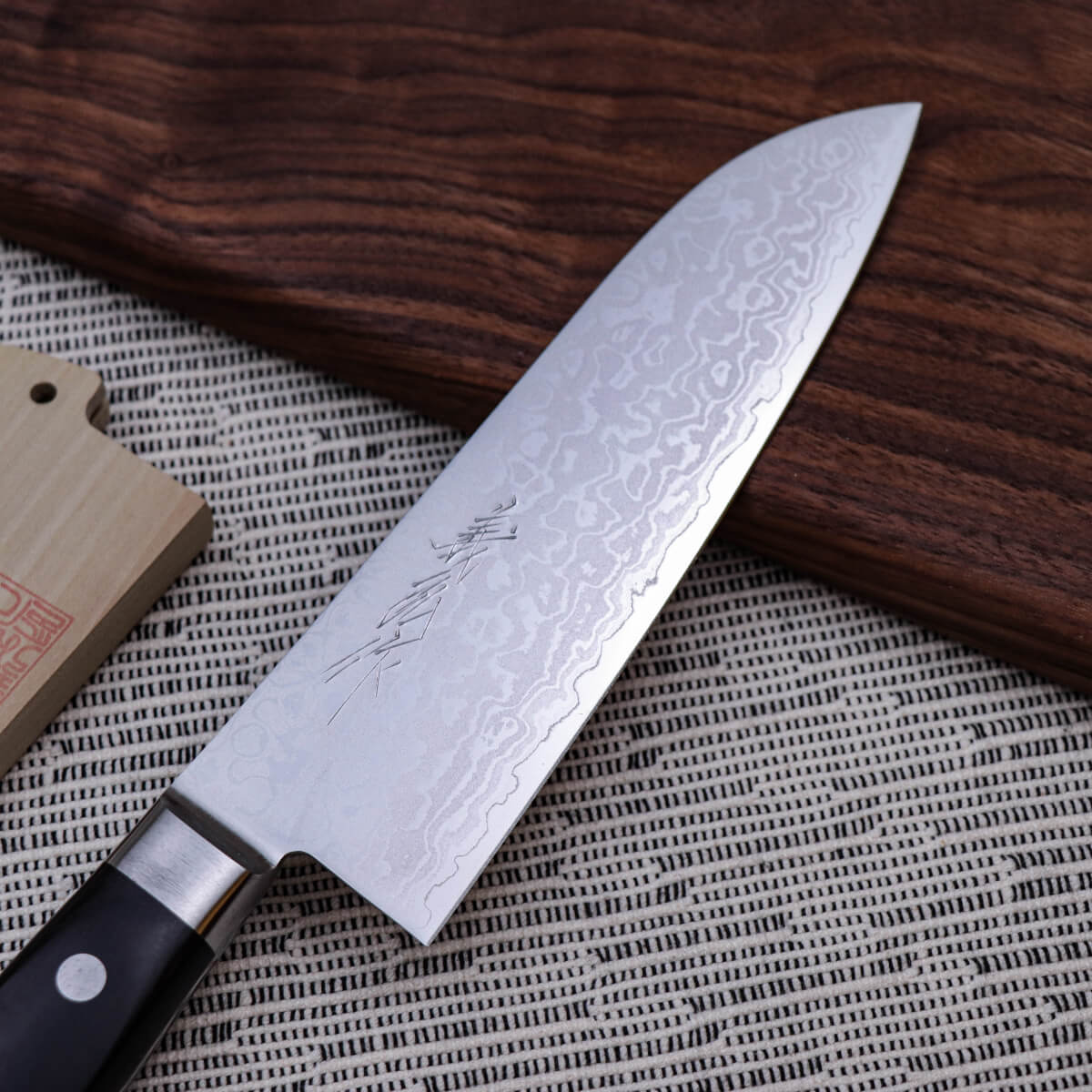 Yoshihiro VG10 17-layer Damascus Steel Santoku Black Pakkawood Handle