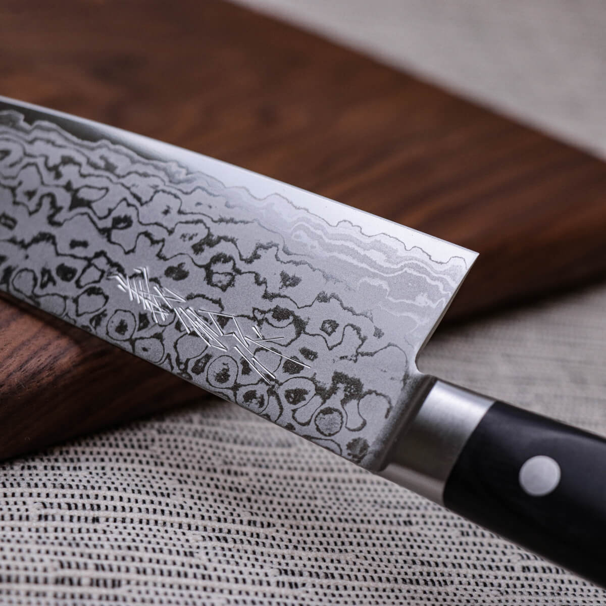 Yoshihiro VG10 17-layer Damascus Steel Santoku Black Pakkawood Handle