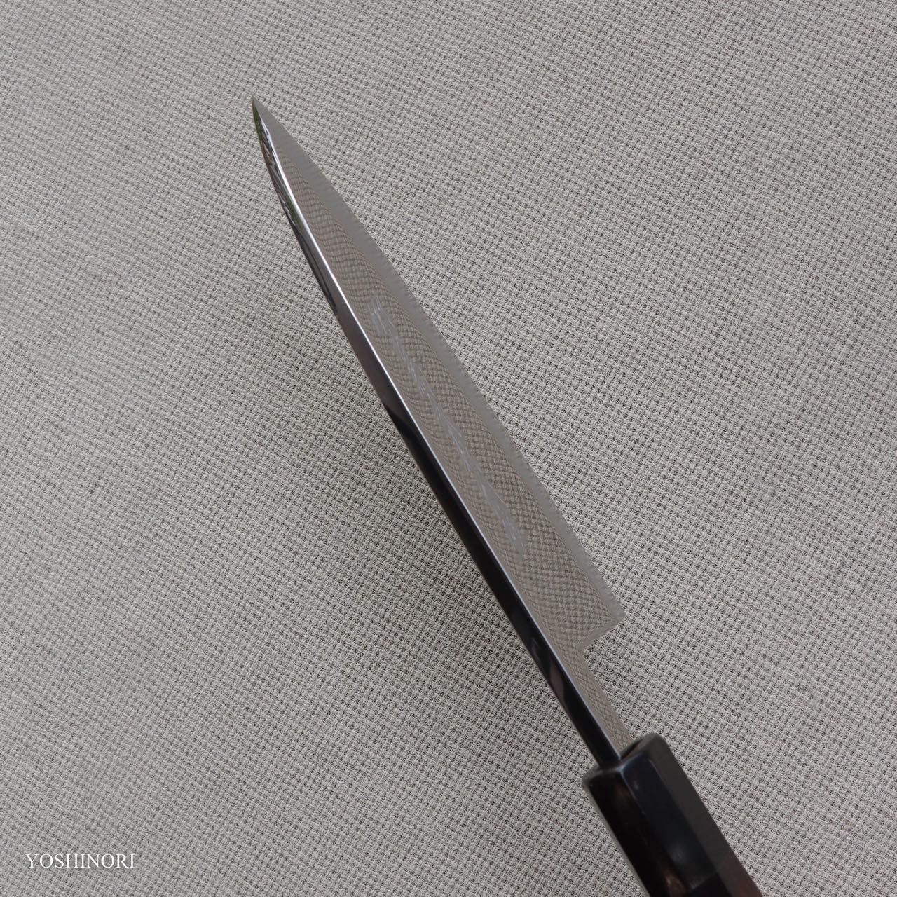 義弘作 銀三鋼 鏡面本霞 出刃 黑檀八角柄