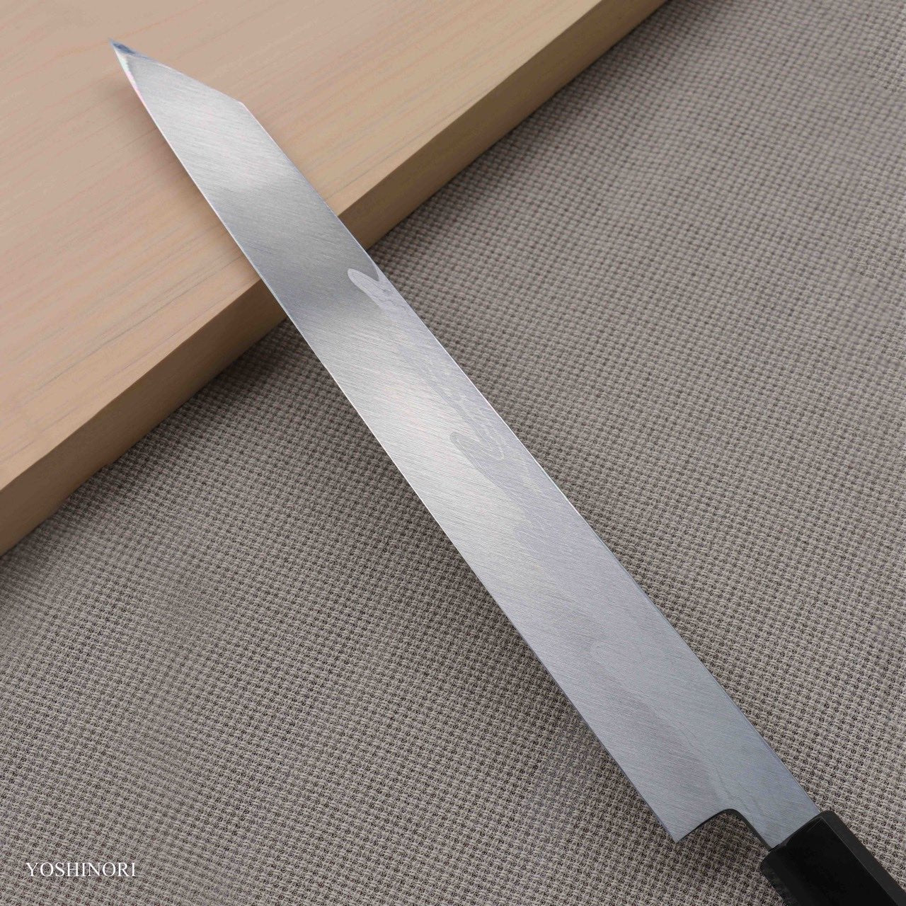 Yoshihiro Suminagashi Blue #1 Damascus cladding Kansho Yanagi Kiritsuke with Double Grooves