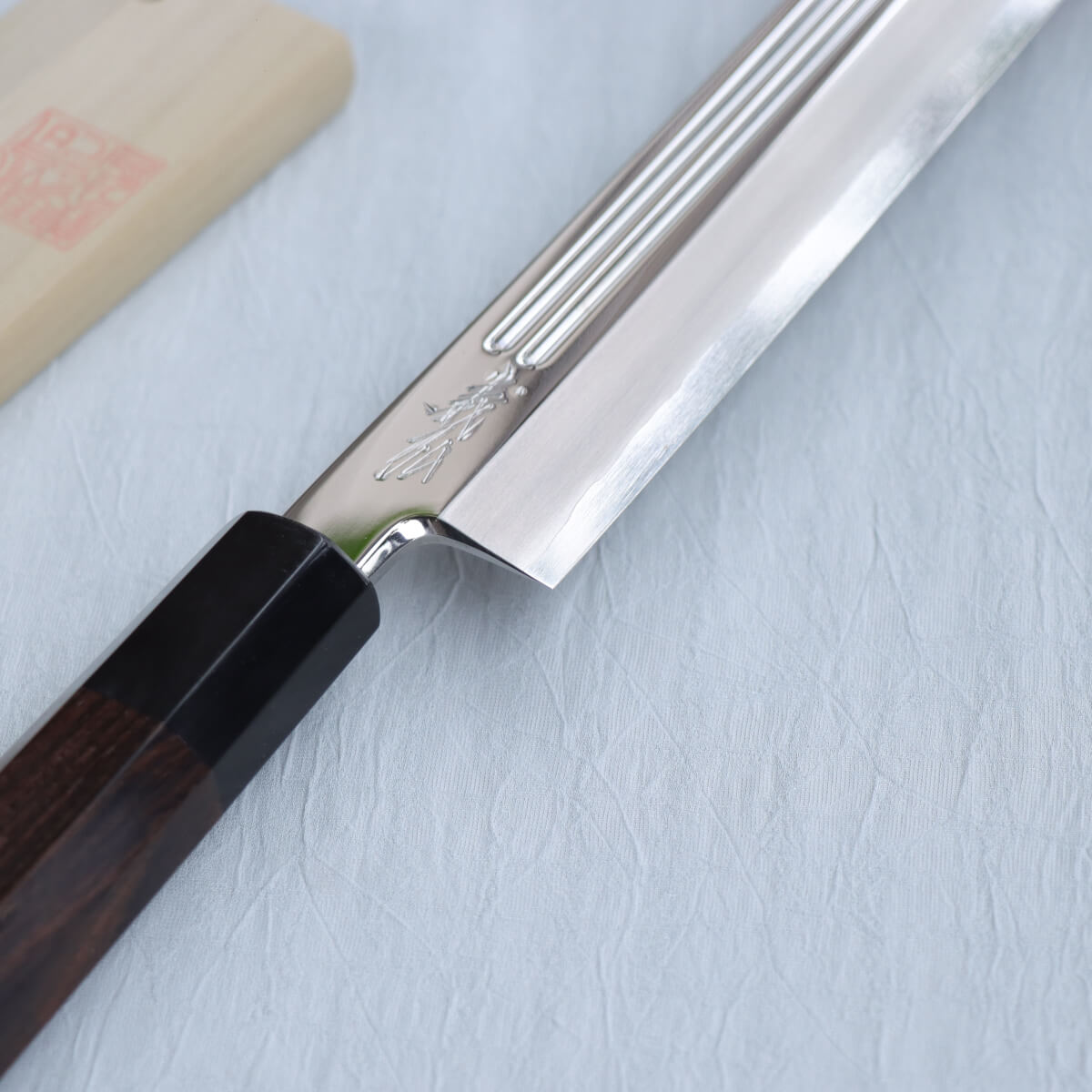 義弘作 銀三鏡面 勘所型切付柳刃 護摩箸 珠玉二本彫 黑八角