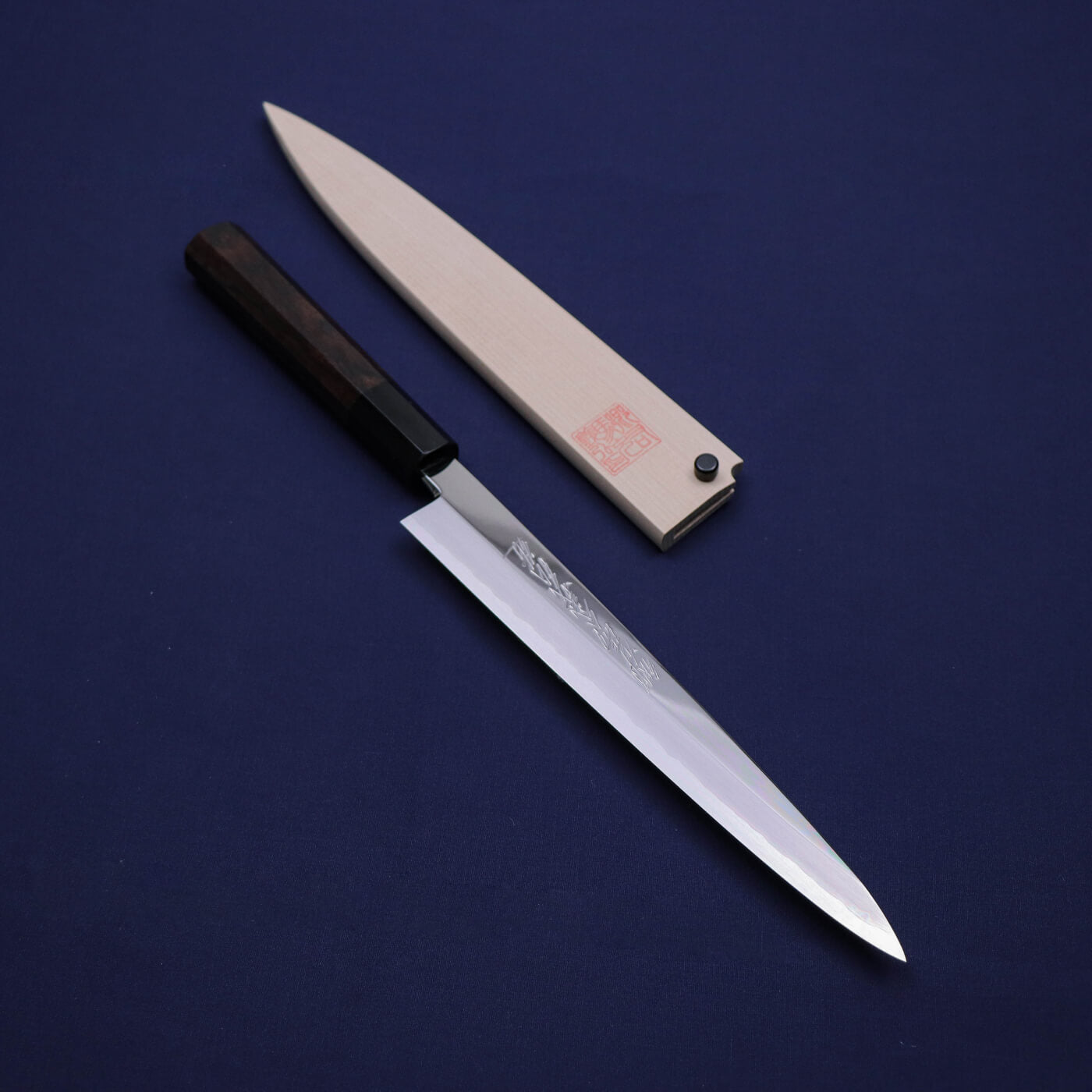 義弘作 銀三鏡面 河豚引柳刃 黑八角