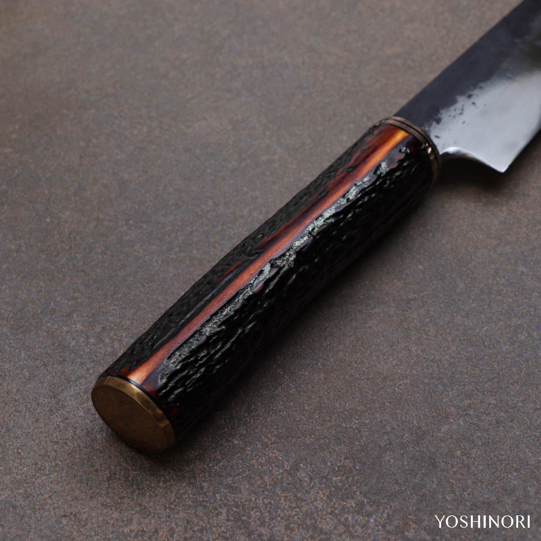 秋友義彥 甲伏鍛黑打 切付包丁（劍形山刀）琥珀鹿角柄