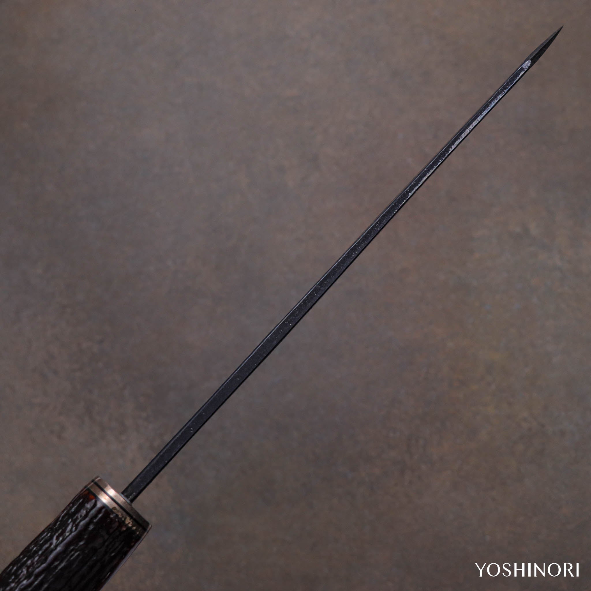 秋友義彥 甲伏鍛黑打 切付包丁（劍形山刀）琥珀鹿角柄