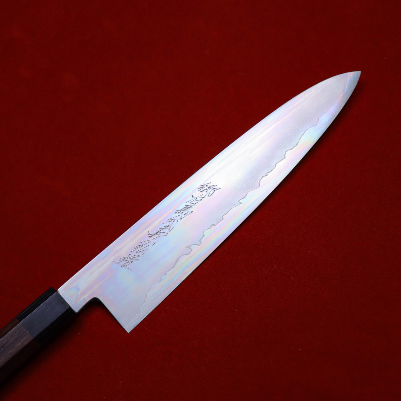 義弘作 銀三 本霞和牛刀 紫檀八角柄