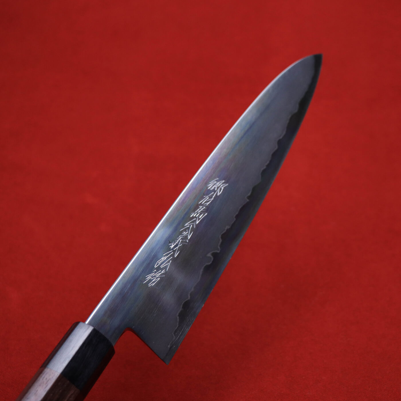 義弘作 銀三 本霞和牛刀 紫檀八角柄