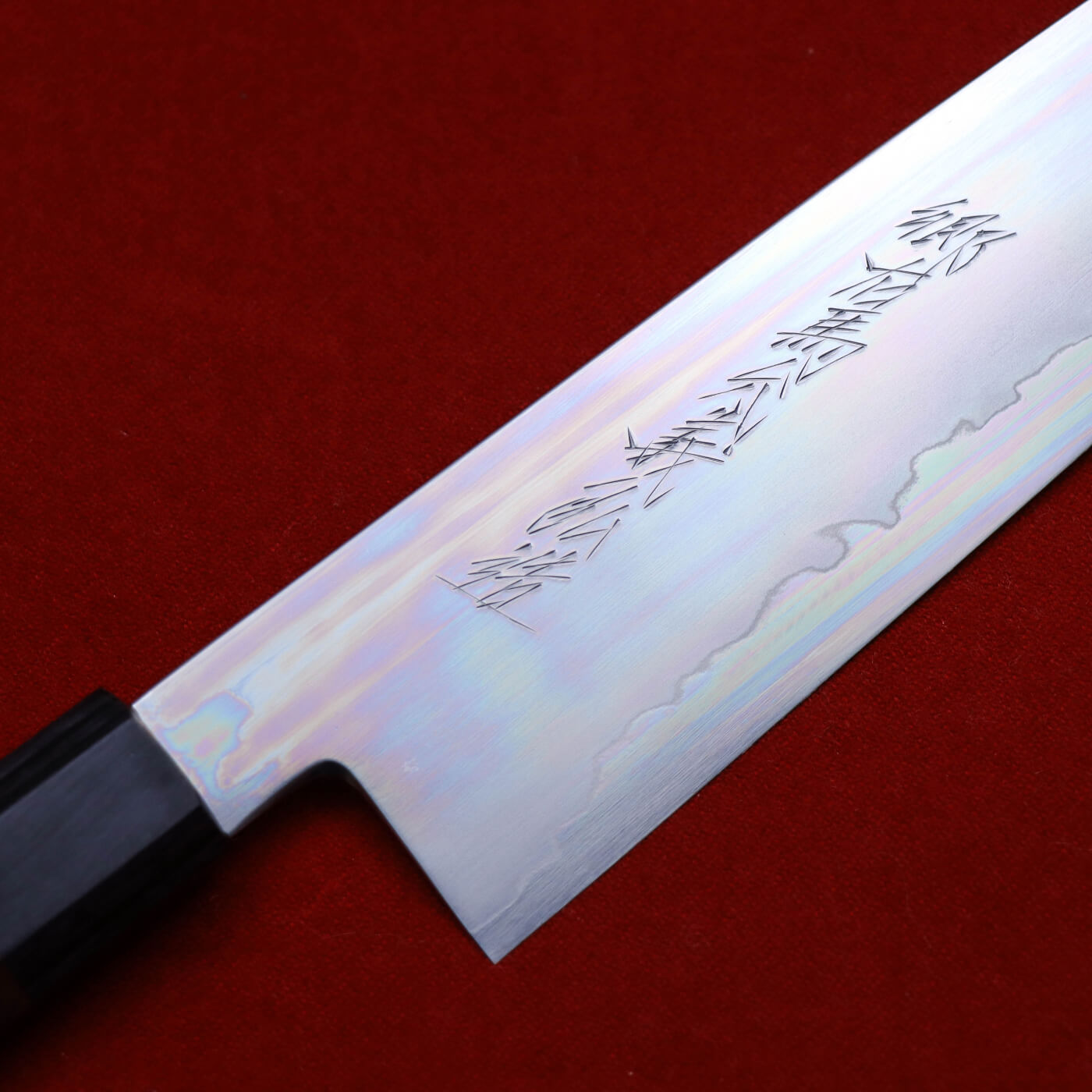 義弘作 銀三 本霞和牛刀 紫檀八角柄